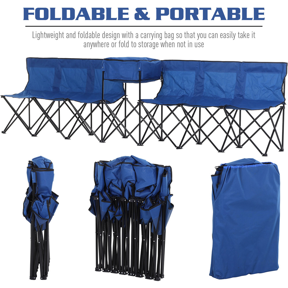 Outsunny 6 Seater Blue Folding Steel Camping Bench with Cooler Bag Image 5