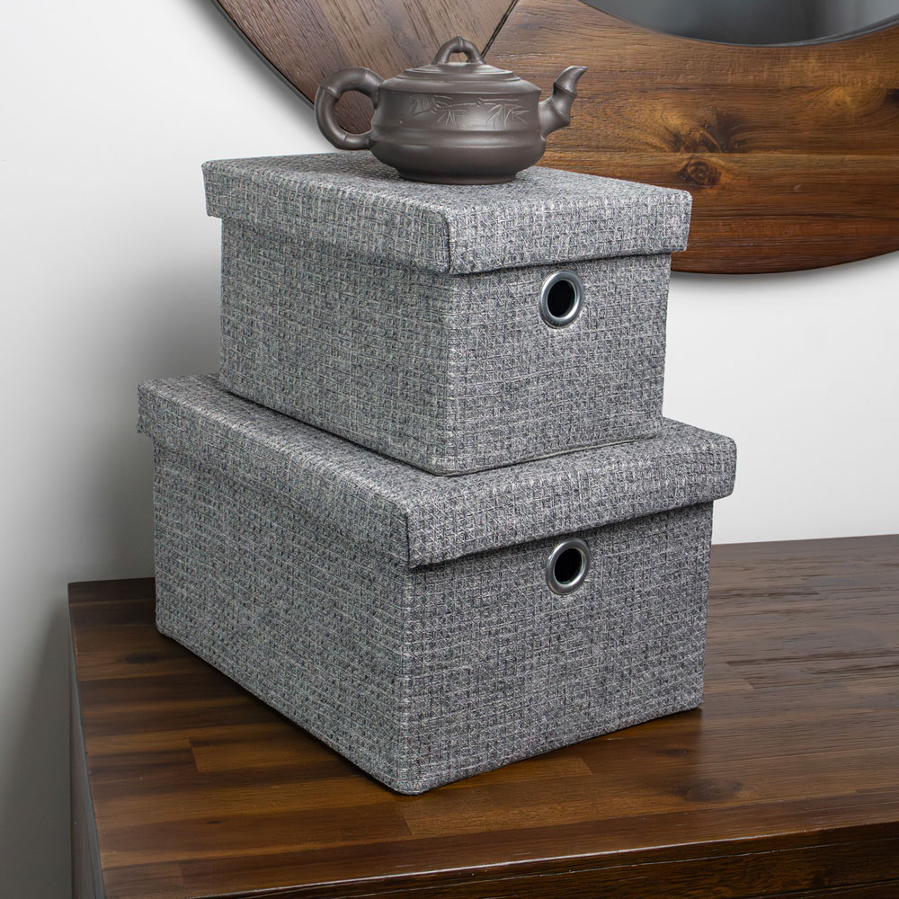 JVL Chroma Grey Rectangular Storage Basket with Lid 2 Pack Image 2