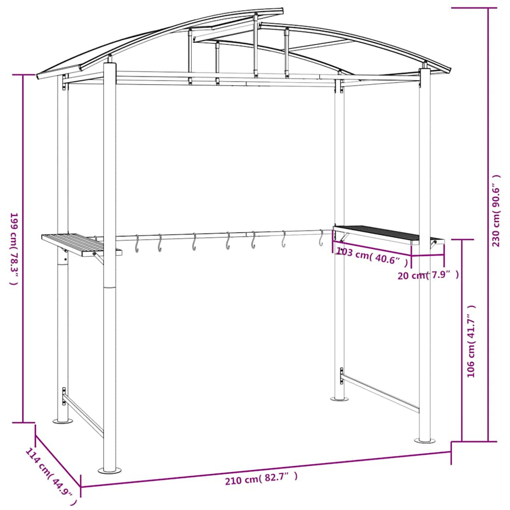 vidaXL 2.1 x 1.1m Anthracite BBQ Gazebo with Side Shelves Image 7