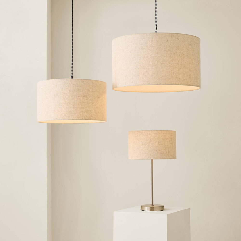 ValueLights Reni Large Cream Linen Drum Easy Fit Pendant Lamp Shade Image 6