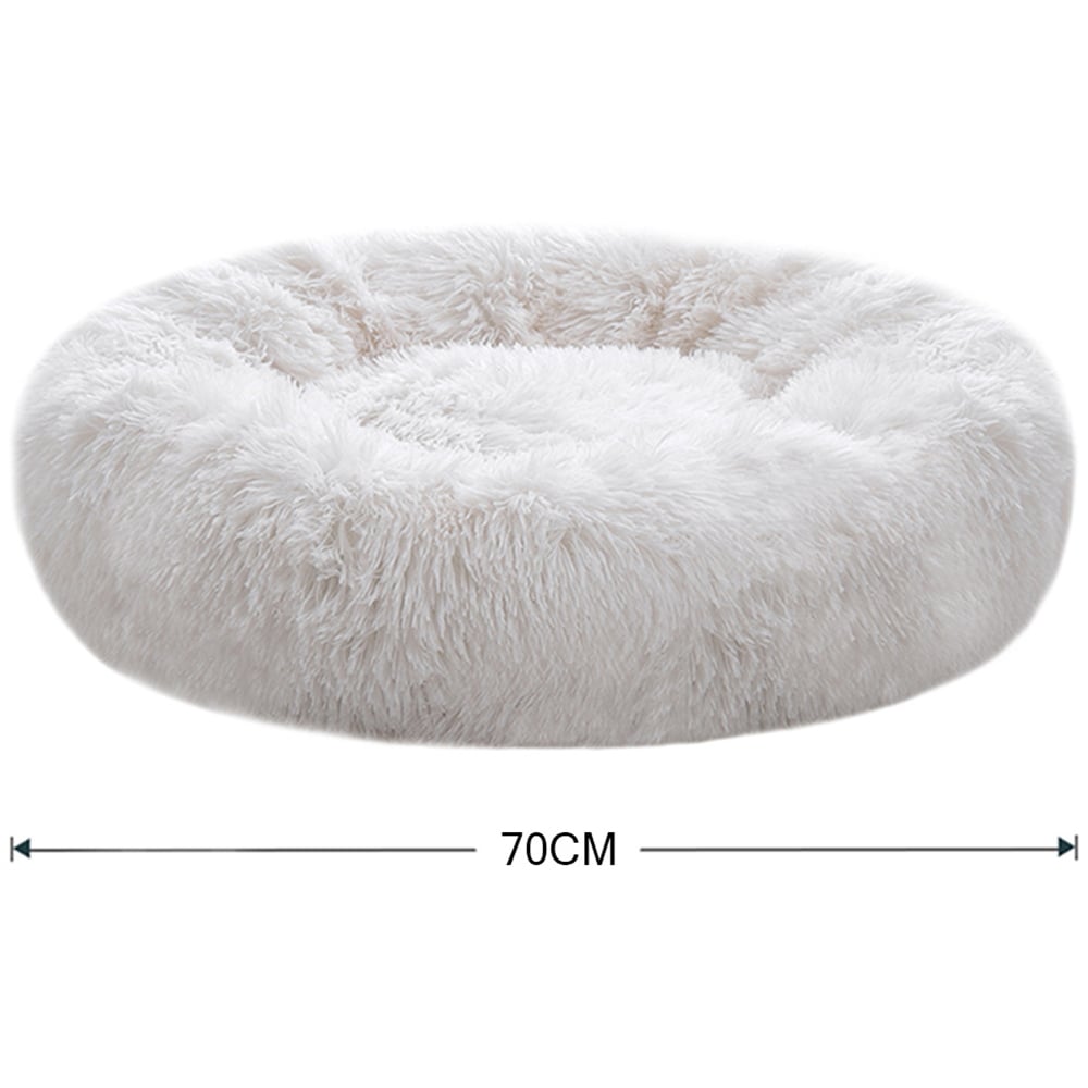 H&O Direct White Plush Donut Shaped Pet Bed Image 3