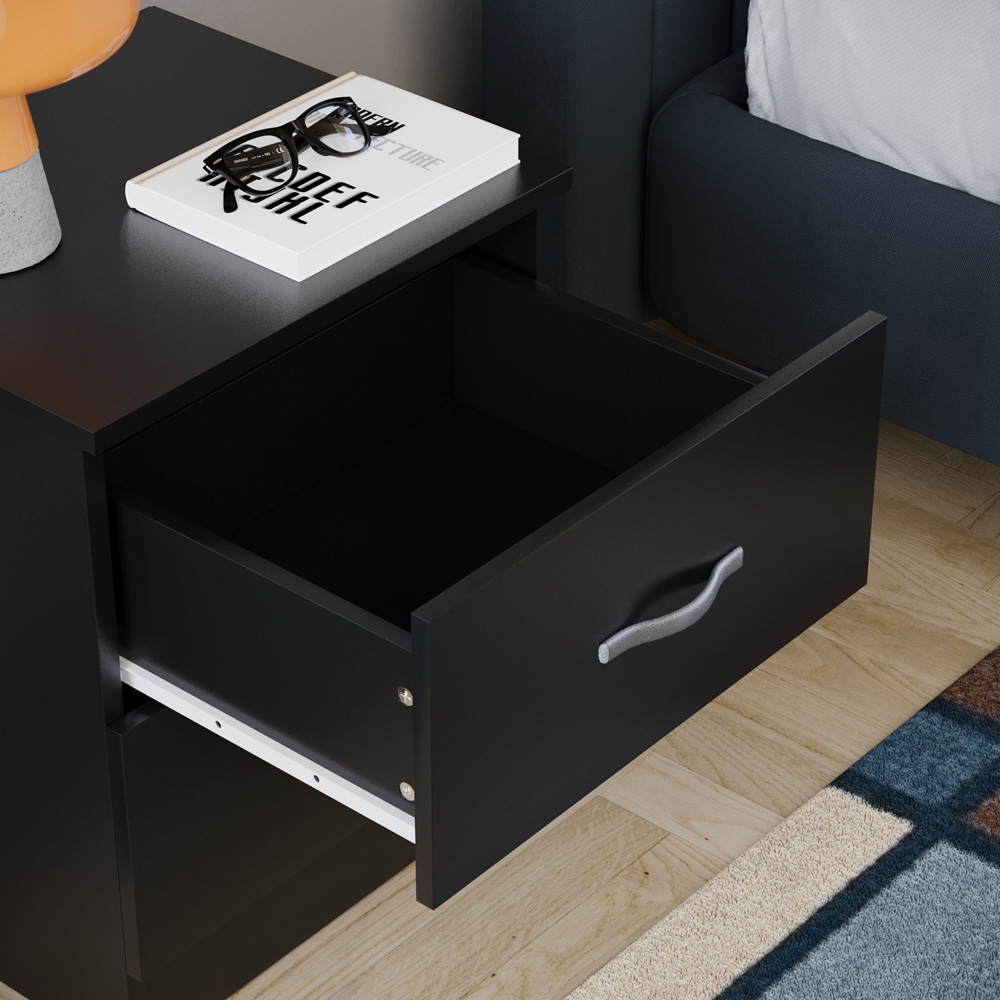 Vida Designs Riano 2 Drawer Black Bedside Table Image 4
