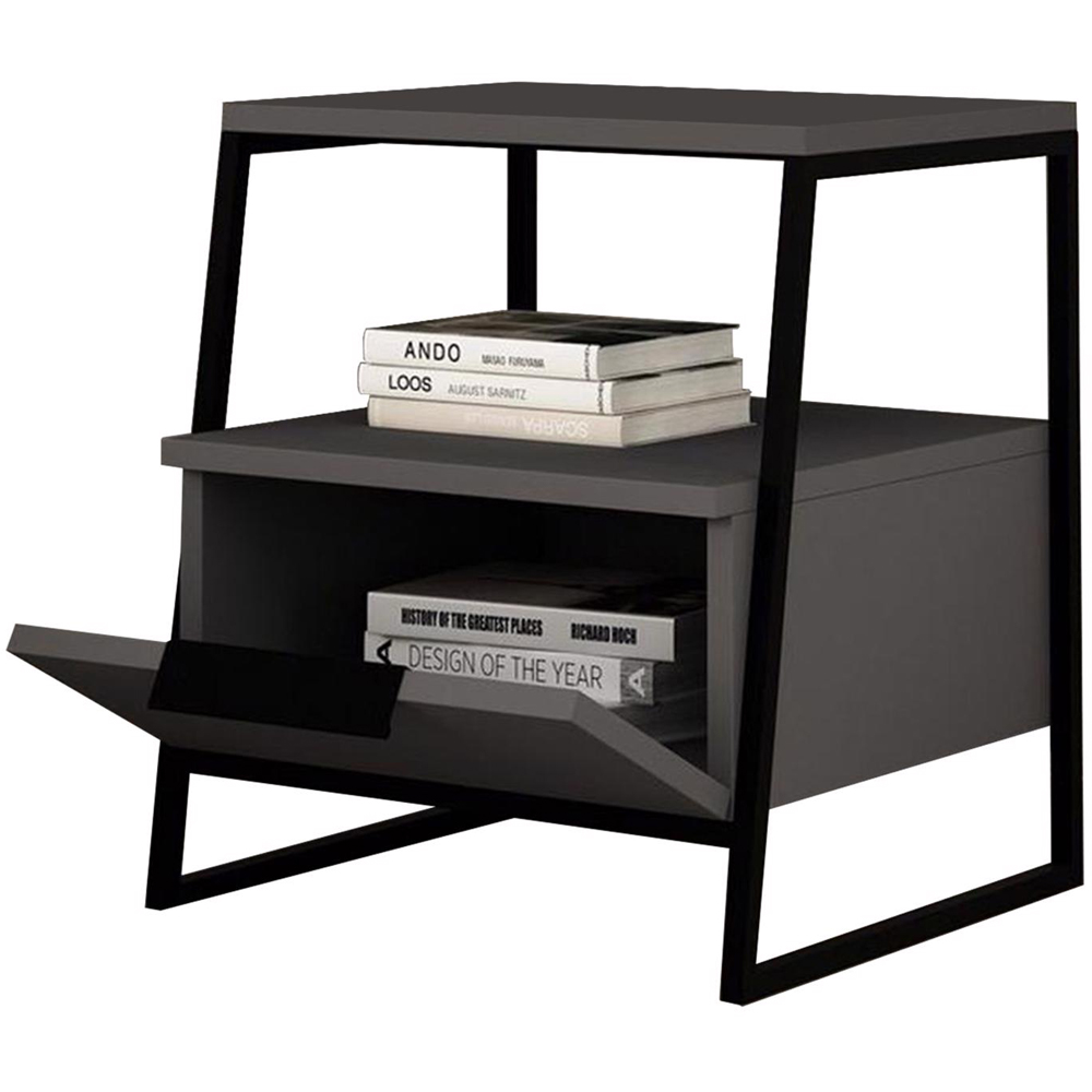 FWStyle Pal Single Door Single Shelf Anthracite Bedside Table Image 4