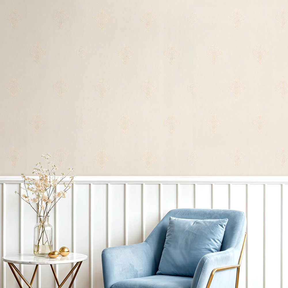 Living and Home Floral Pattern 3D Embossed Beige and Pale Gold Non-Pasted Non-Woven Wallpaper Image 2