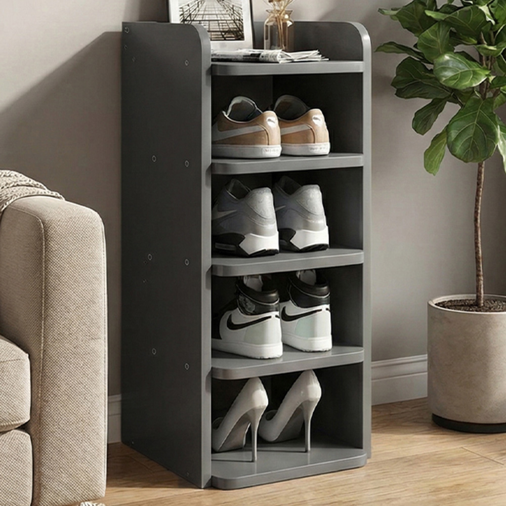 Living and Home 5 Shelf Black Shoe Rack with Raised Guardrail Image 1