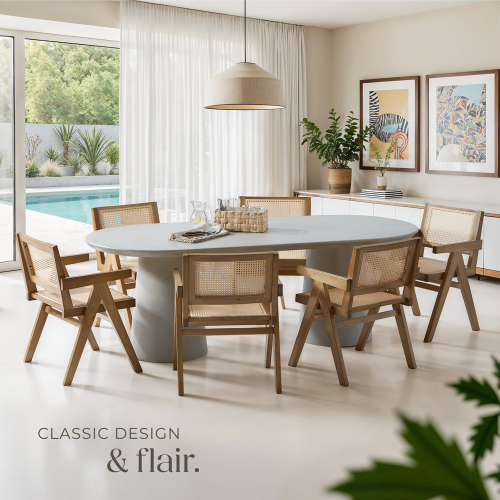 Tectake Lizzy Set of 6 Light Oak Rattan Backrest Dining Chair Image 8