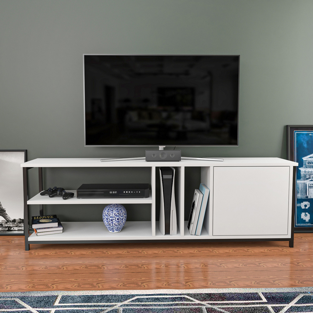 Decorotika Oneida Single Door 4 Shelf Black and White TV Unit Image 4