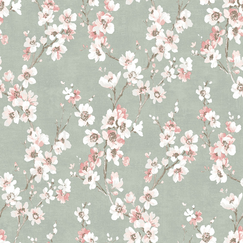 Muriva Melody Floral Green Wallpaper Image 1