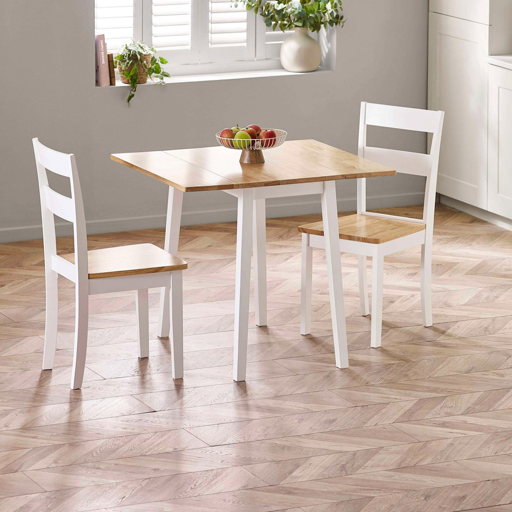 Julian Bowen Linwood 2 Seater 45-90cm White and Oak Drop Leaf Extendable Dining Table Image 7