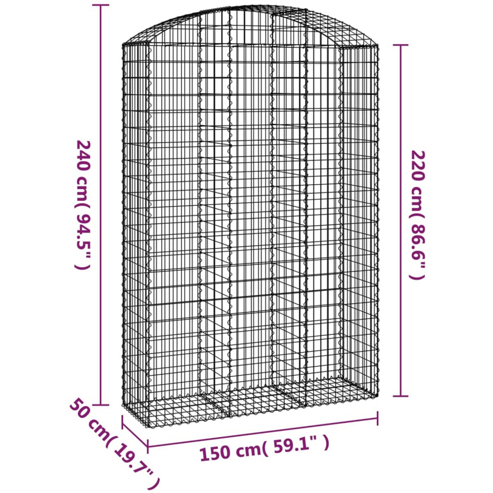 vidaXL Silver Galvanised Iron Arched Gabion Basket 150 x 50 x 220/240cm Image 4