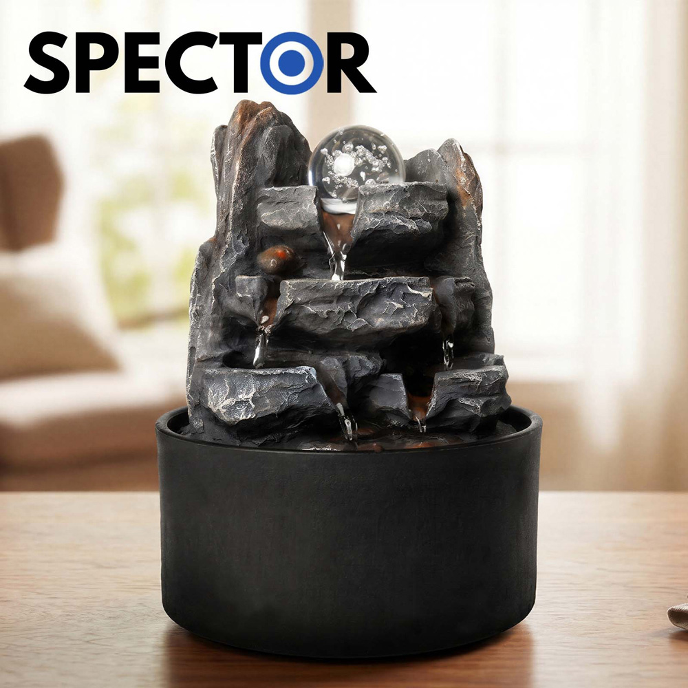Spector Grey Resin Indoor Water Fountain with Rotating Glass Ball and LED Light Image 8