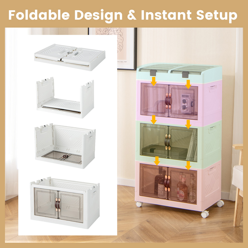 Costway 160L White Collapsible Storage Bins with Wheels Set of 3 Image 8