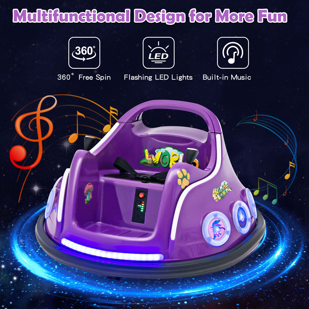Costway Toddlers Purple Electric Ride On Bumper Car with Spin and Remote Control Image 5