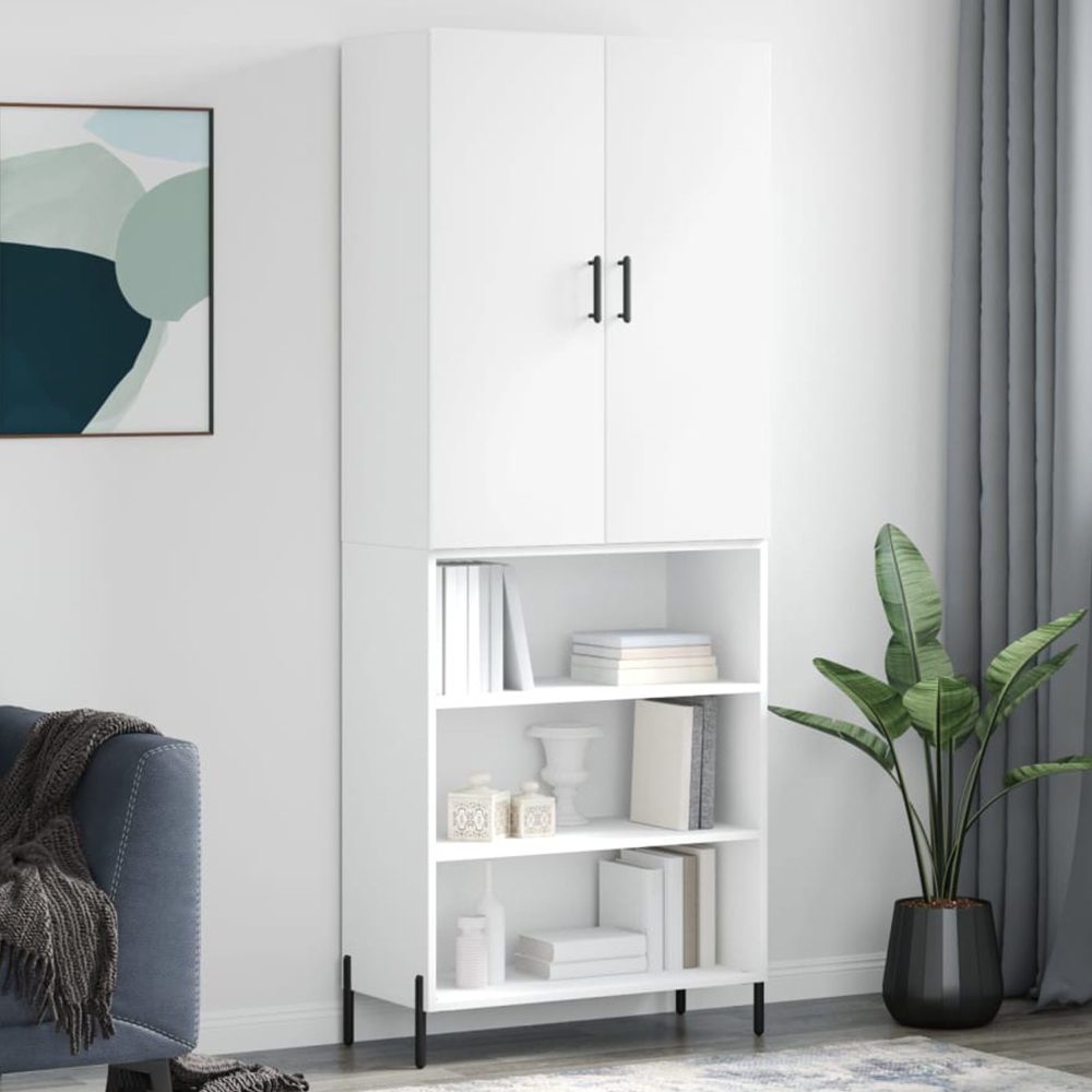 vidaXL 2 Door 3 Shelf White Highboard Image 1