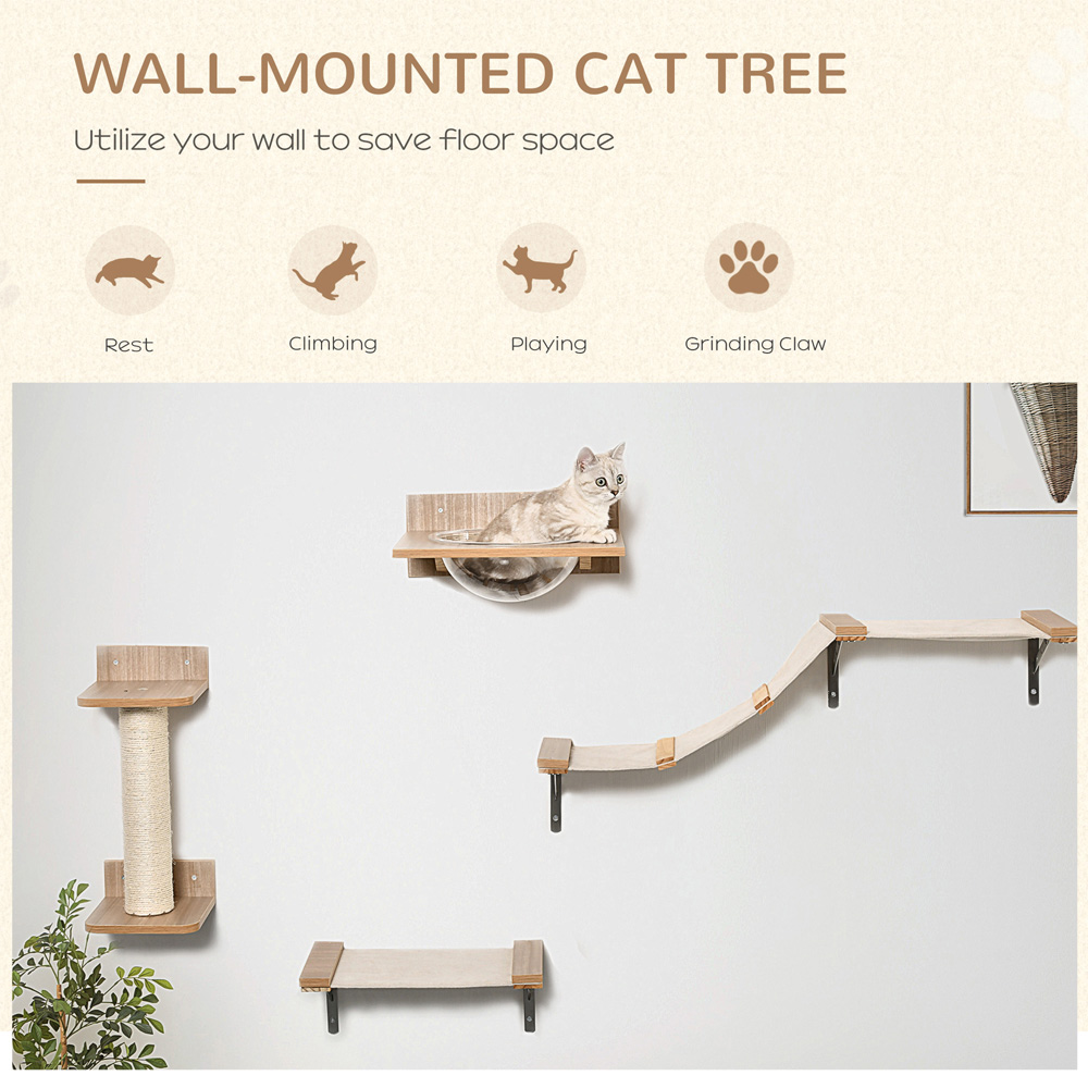 PawHut Brown Wall Mounted Cat Activity Centre Image 4