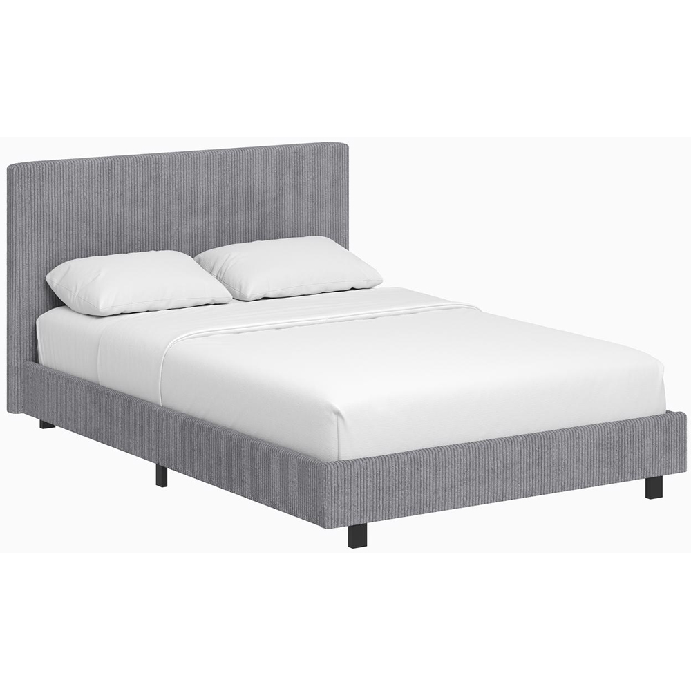 FWStyle Double Grey Upholstered Ribbed Linen Bed Frame Image 2