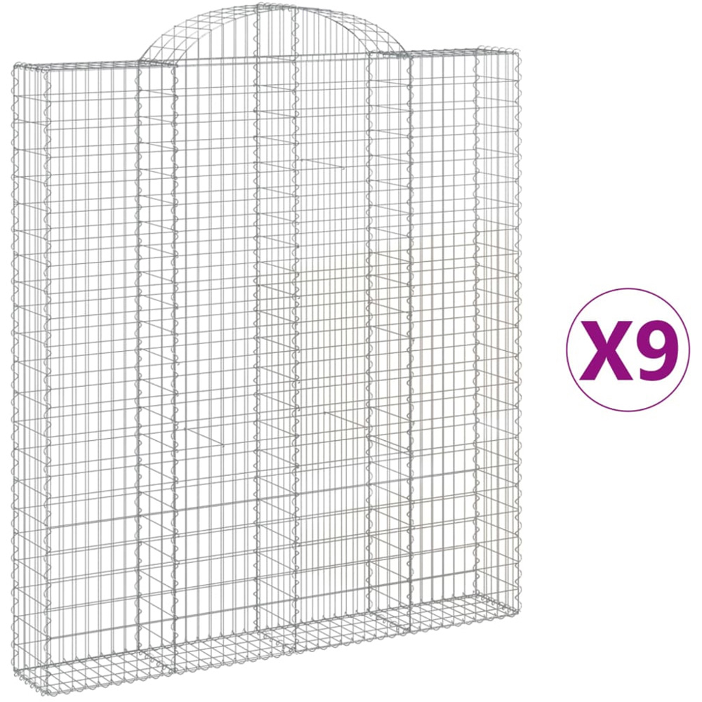 vidaXL Silver Galvanised Iron Arched Gabion Basket 200 x 30 x 220/240cm 9 Pack Image 2