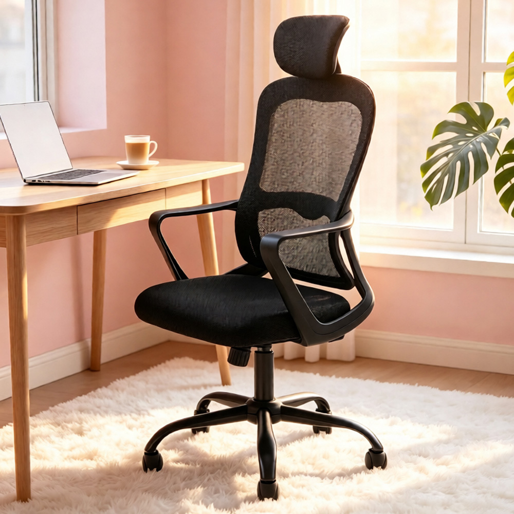 Living and Home Black Mesh Adjustable Office Chair Image 1