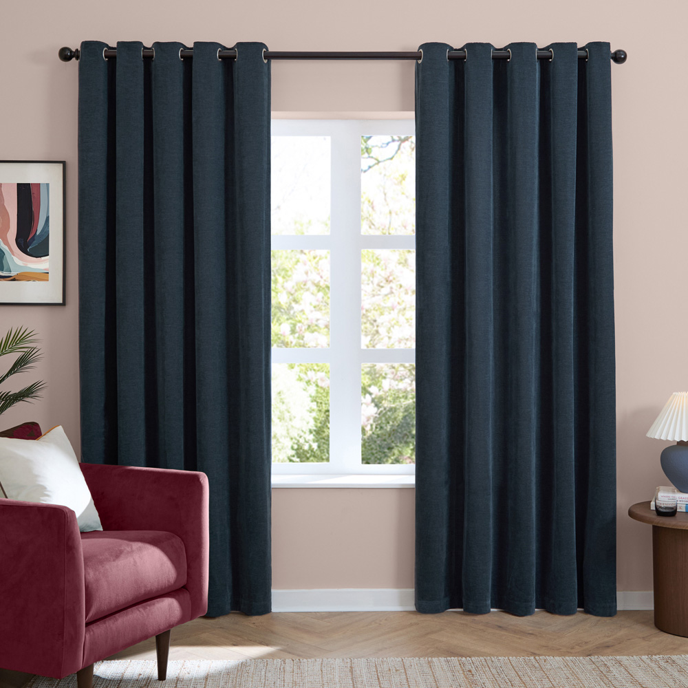 Furn Navy Soft Chenille Blackout Eyelet Curtains 117 x 137cm Image 5
