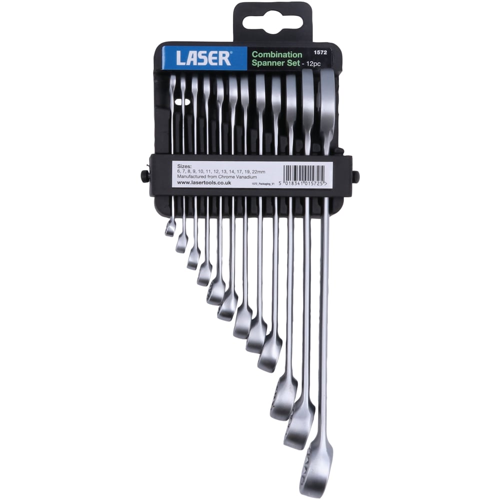 Laser 12 Piece 6-22mm Satin Finish Round Sided Bi-Hex Combination Spanner Set Image 1