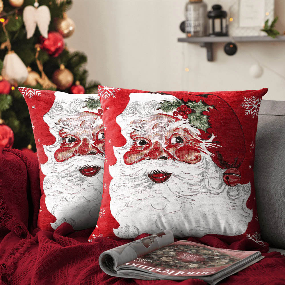 Noel Square Xmas Tapestry Santa Cotton Chenille Cushion Image 4