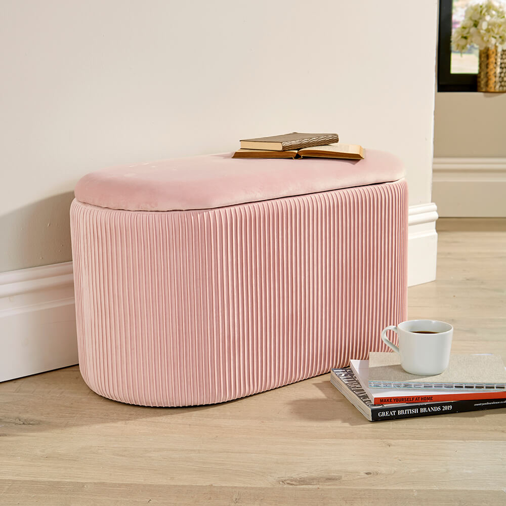 Home Source Aurora Pink Lift Top Velvet Fabric Storage Ottoman Image 4