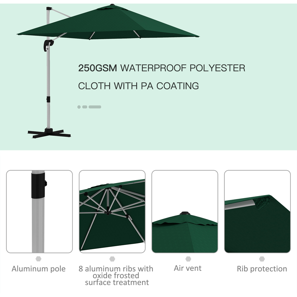 Outsunny Green Crank and Tilt Cantilever Parasol with Cross Base 3m Image 6