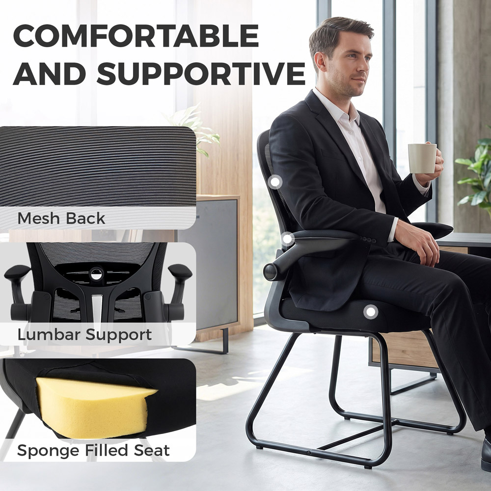 HOMCOM Black Reception Office Chair with Flip-up Armrest Image 4
