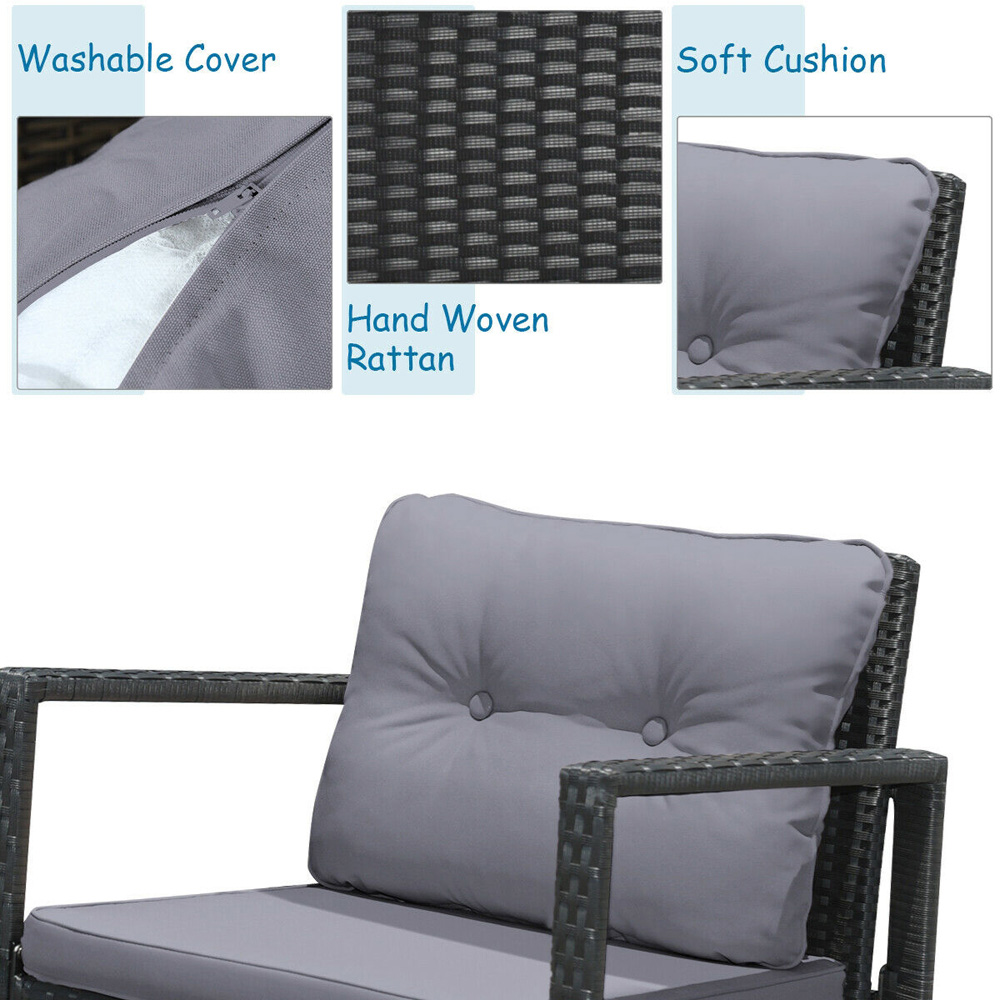 Costway 2 Seater Rattan Bistro Set Grey Image 7