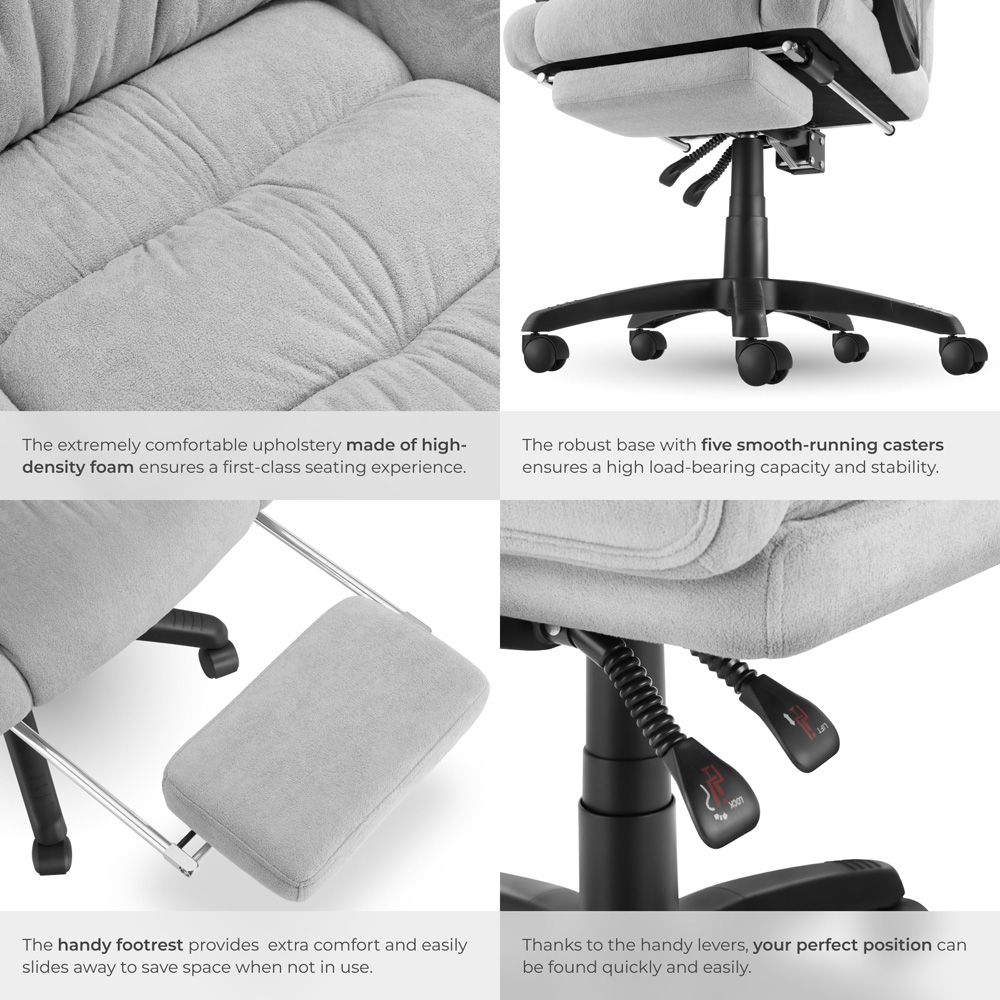 tectake Gillian Grey Office Chair with Folding Footrest Image 5