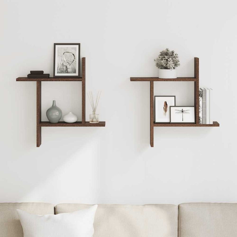 vidaXL 50 x 12 x 50cm Set of 2 Brown Oak Wall Shelf Image 2