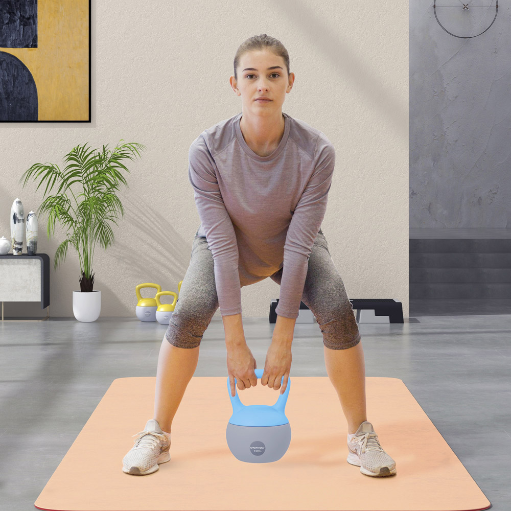 SPORTNOW Light Blue and Grey Kettlebell with Soft Body and Non-Slip Handle 10kg Image 2
