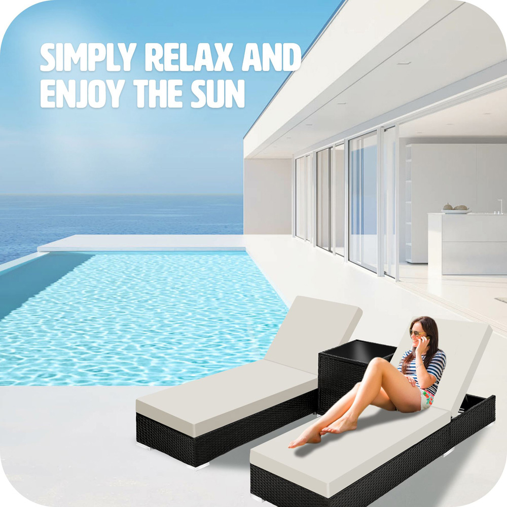 tectake Set of 2 Black Aluminium Sun Lounger with Rain Cover Image 7