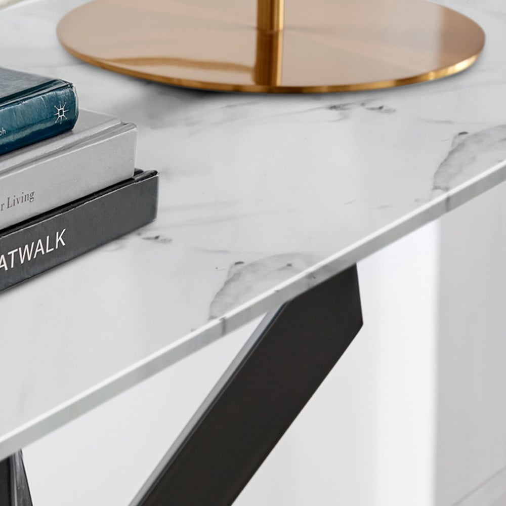 Furniturebox Tavalo White Marble Effect Black Console Table Image 2