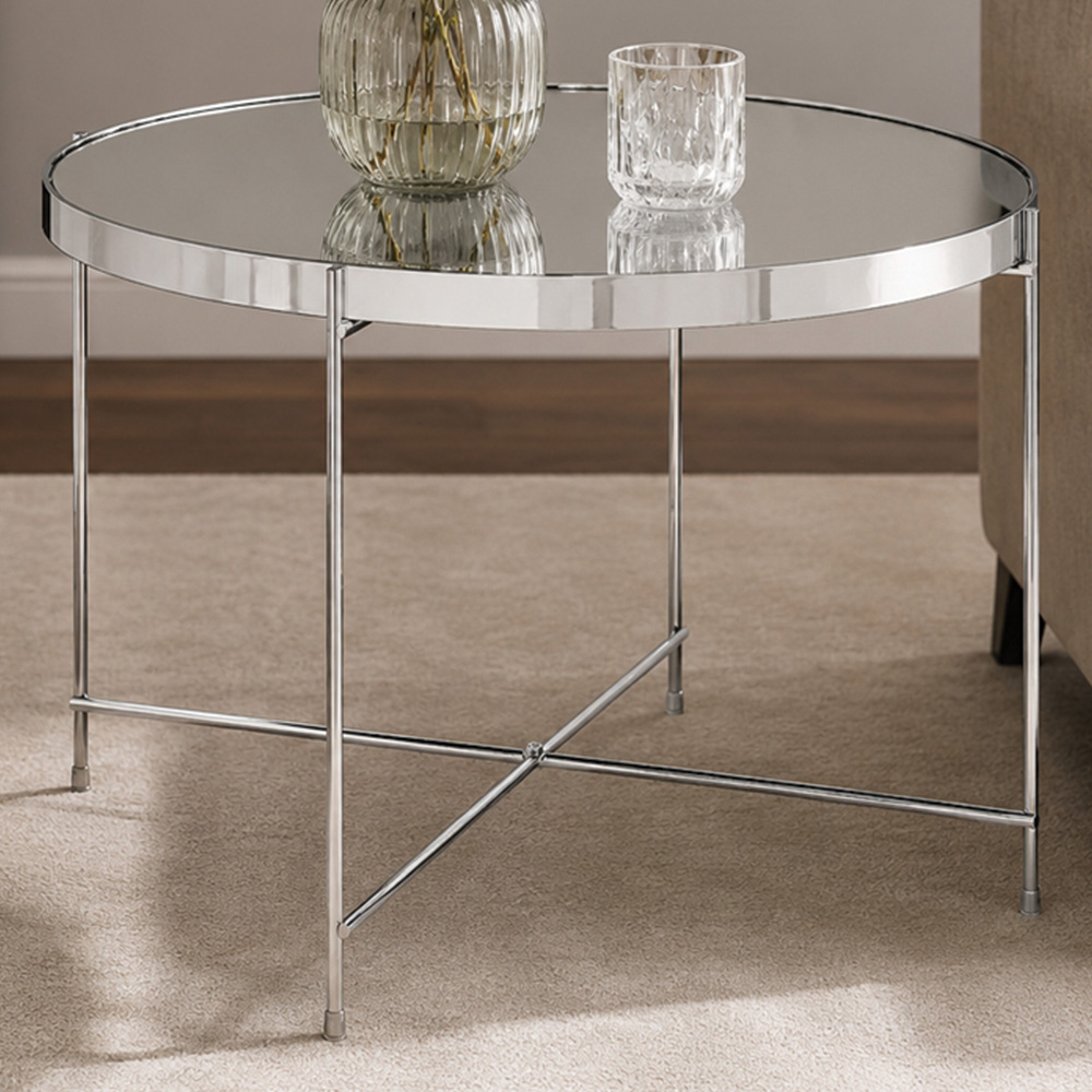 Premier Housewares Allure Silver Round Large Side Table with Mirrored Top Image 1
