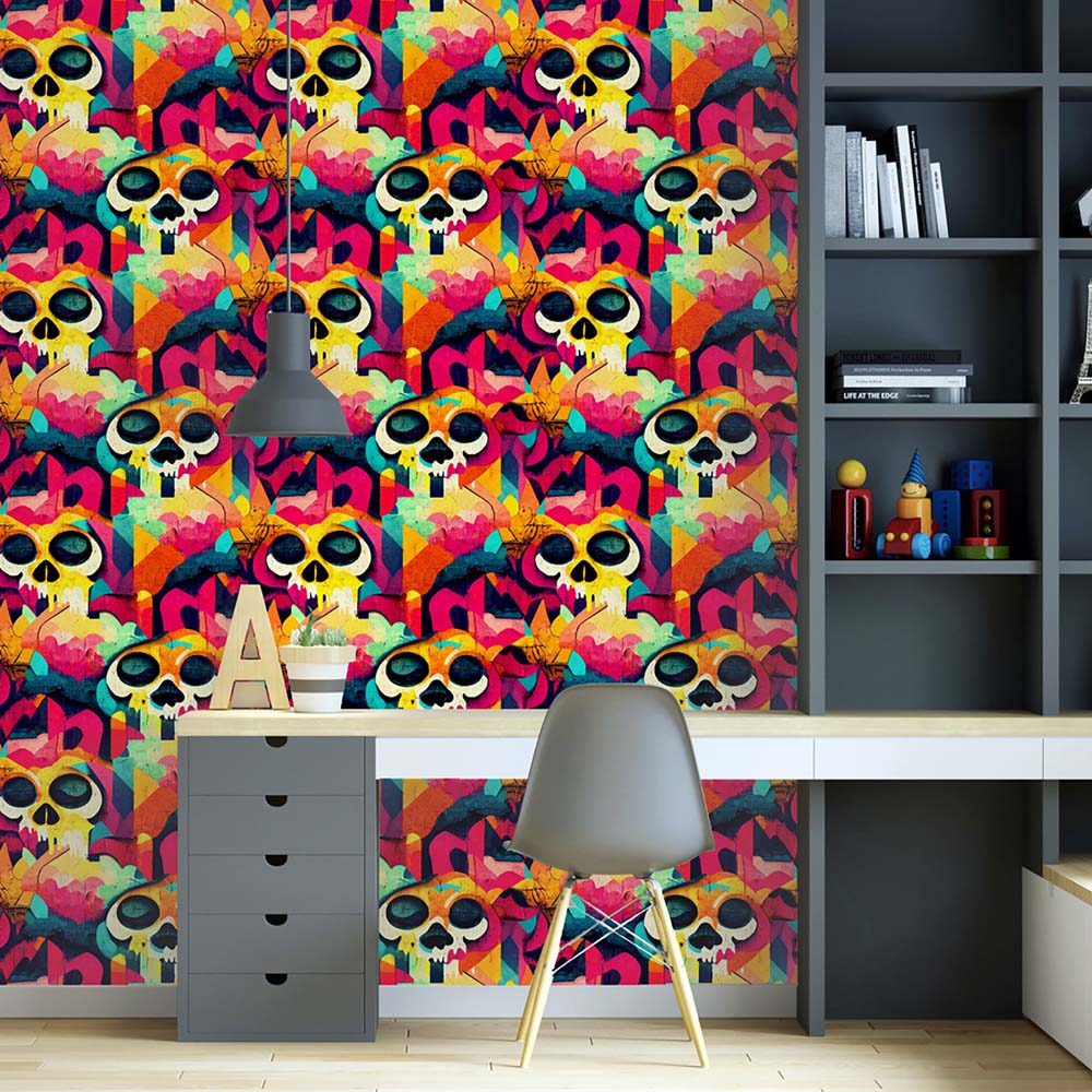 Arthouse Skull Graffiti Multicolour Wallpaper Image 4