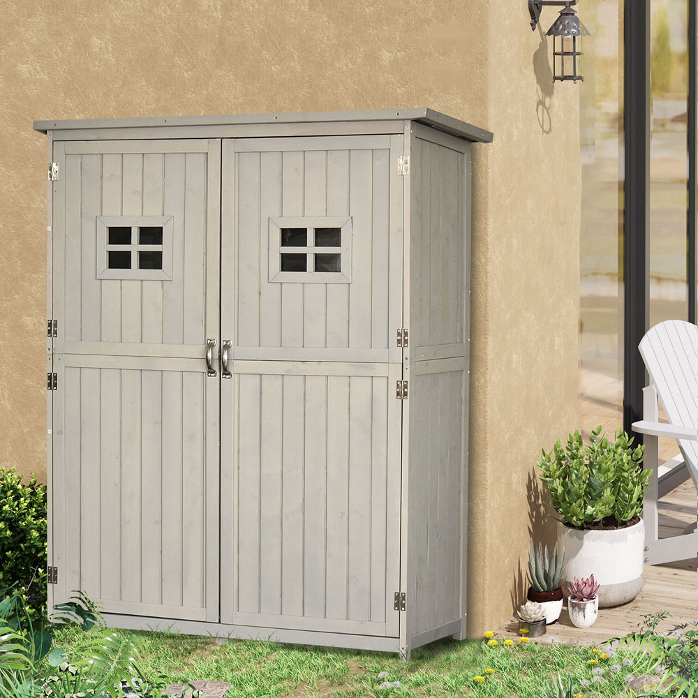 Outsunny 4 x 1.6ft Grey Wooden Pent Garden Shed Image 2
