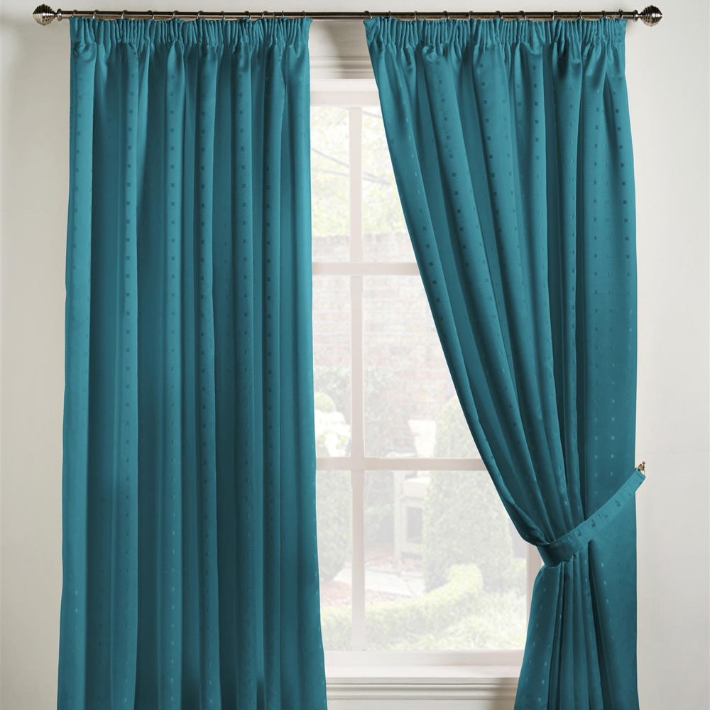 Alan Symonds Madison Teal Taped Top Curtains 117 x 137cm Image 2
