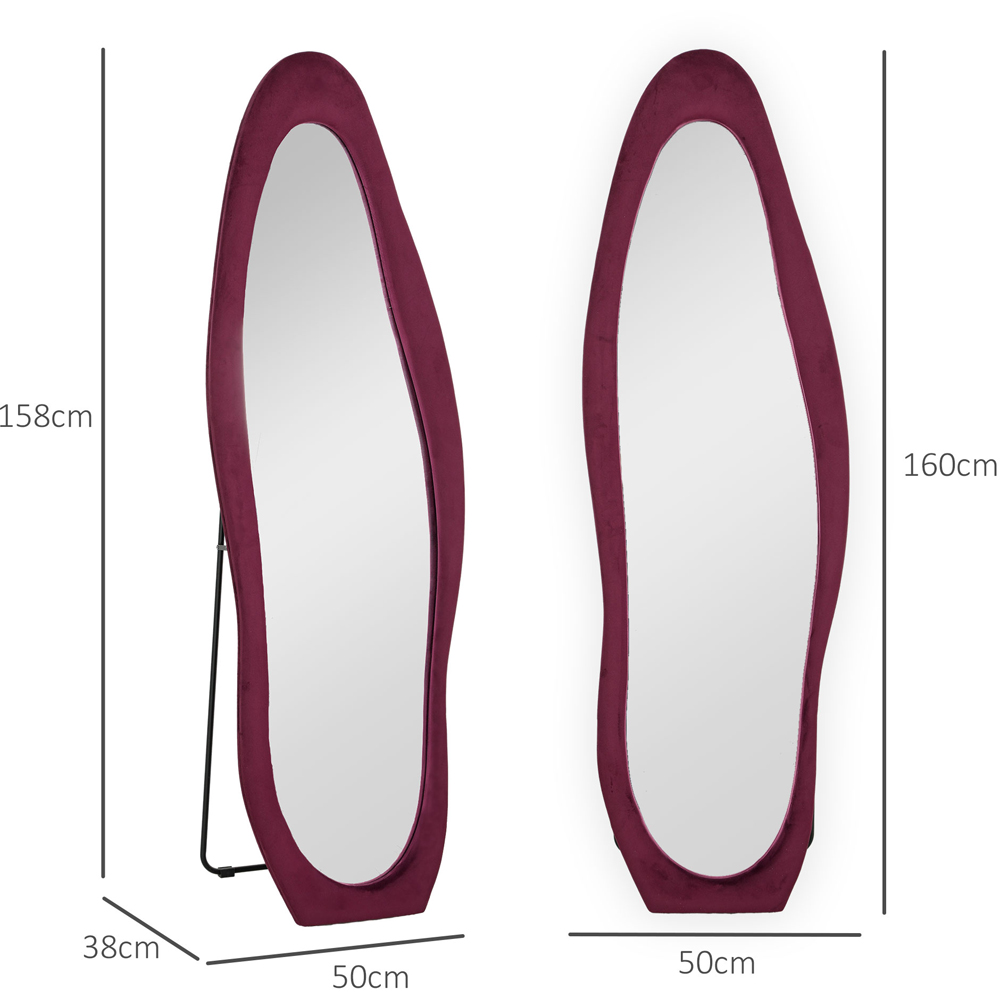 Portland Wine Red Velvet Frame Irregular Full Length Mirror 160 x 50cm Image 9
