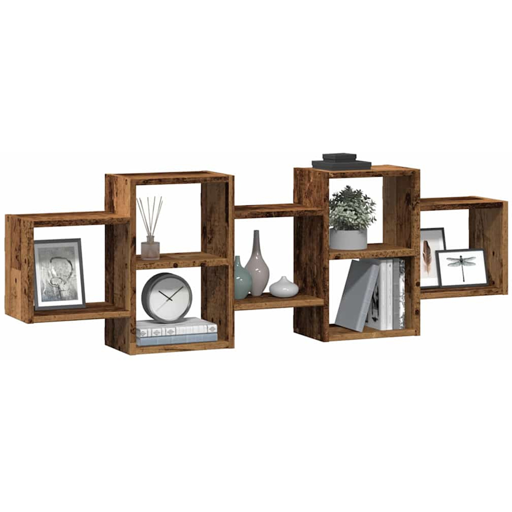 vidaXL 8 Shelf Old Wood Floating Wall Shelf Image 2