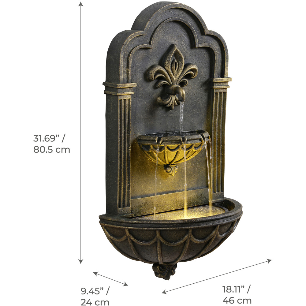 Teamson Home 2-Tier Black and Gold Fleur-De-Lis Wall Water Fountain 81cm Image 7