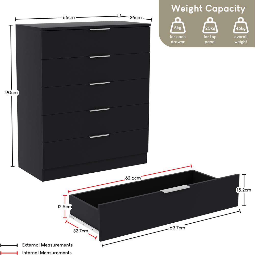 VIDA DESIGNS Trega 5 Drawer Black Bedside Cabinet Image 9