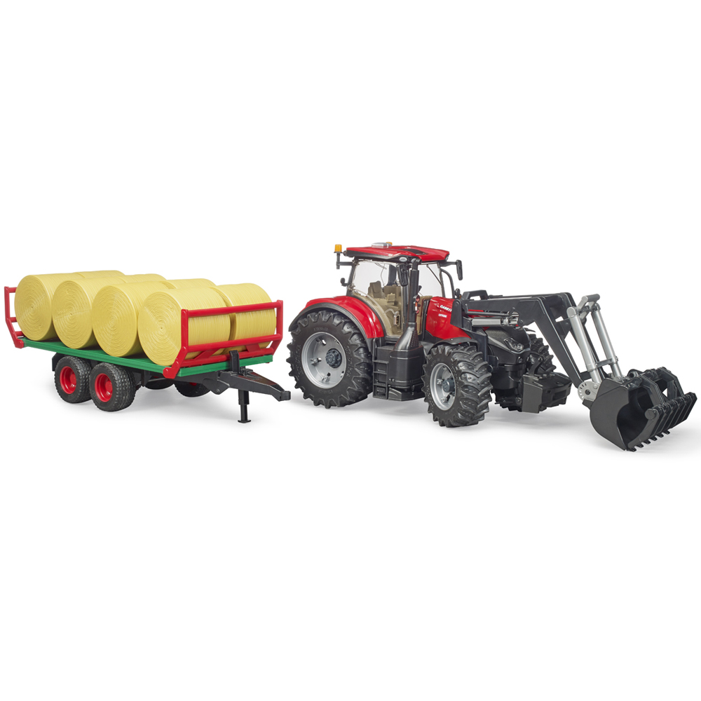 Bruder Case IH Optum 300CVX Tractor with Front Loader Bale Trailer and 8 Bales Image 2