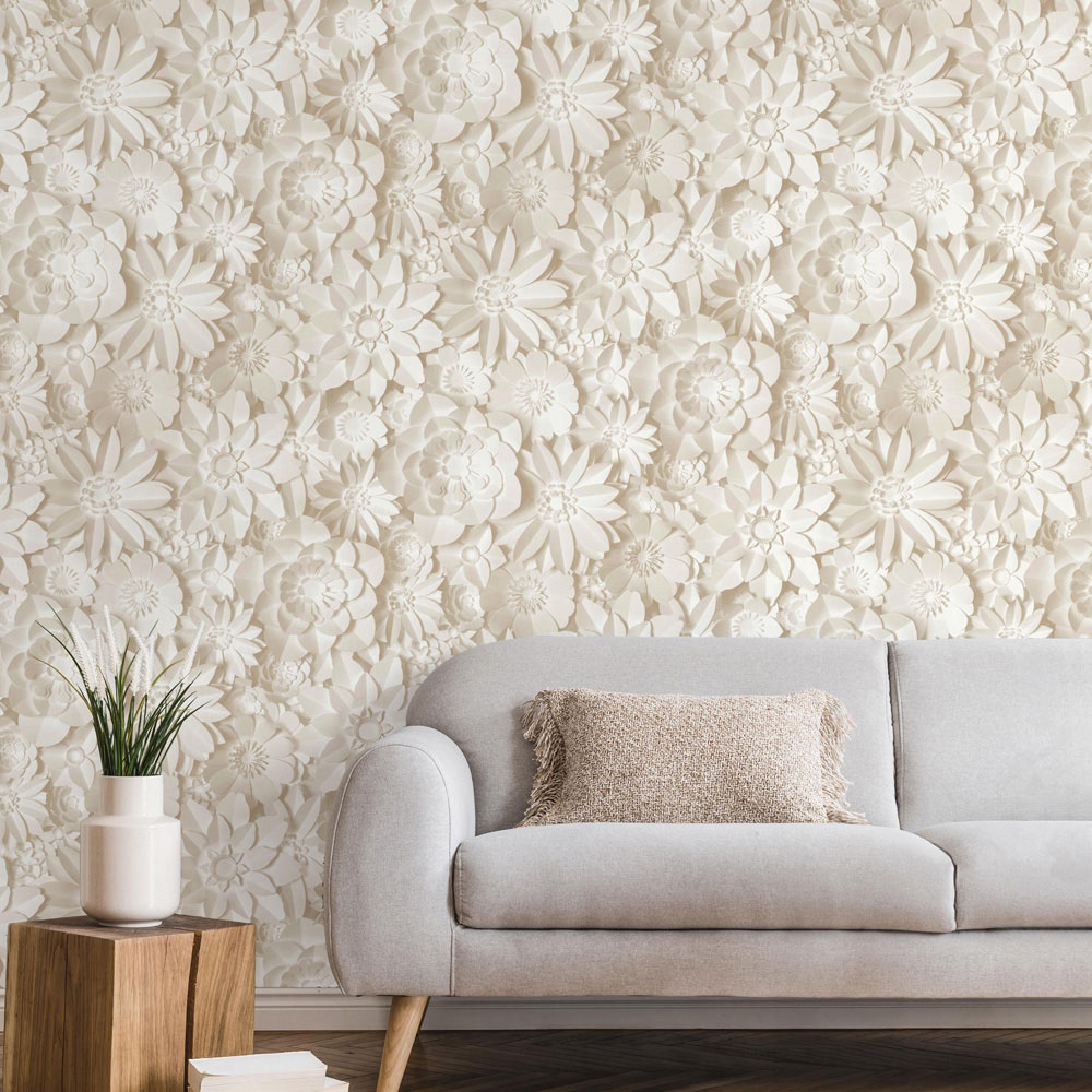 Fine Decor Dimensions Floral Natural Wallpaper Image 5