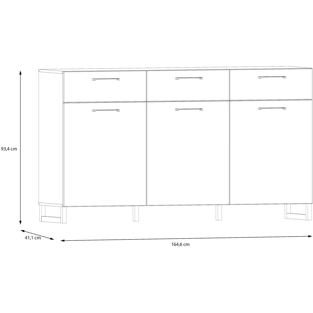 Florence Sali 3 Door 3 Drawer Light Grey Sideboard Image 8