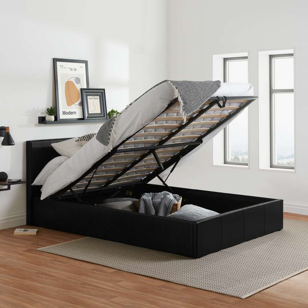Berlin Double Black Faux Leather Ottoman Bed Image 8