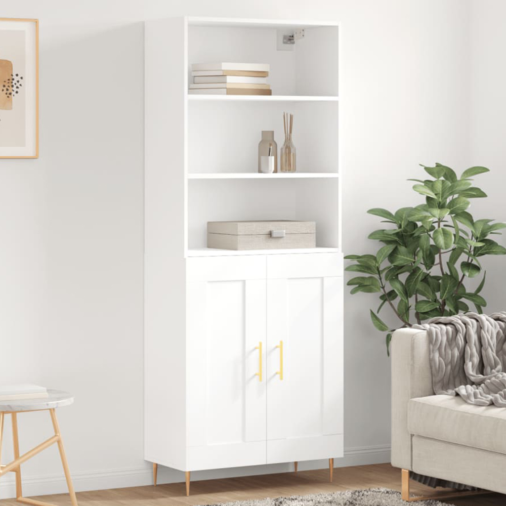 vidaXL 2 Door 3 Shelf White Highboard Image 1