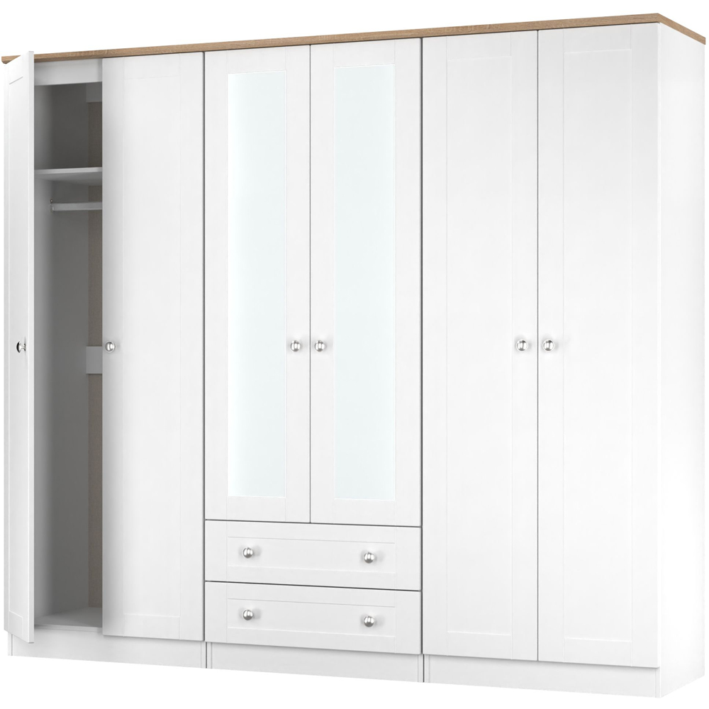 Crowndale Sussex 6 Door 2 Drawer White Ash and Bardolino Oak Tall Mirror Wardrobe Ready Assembled Image 4