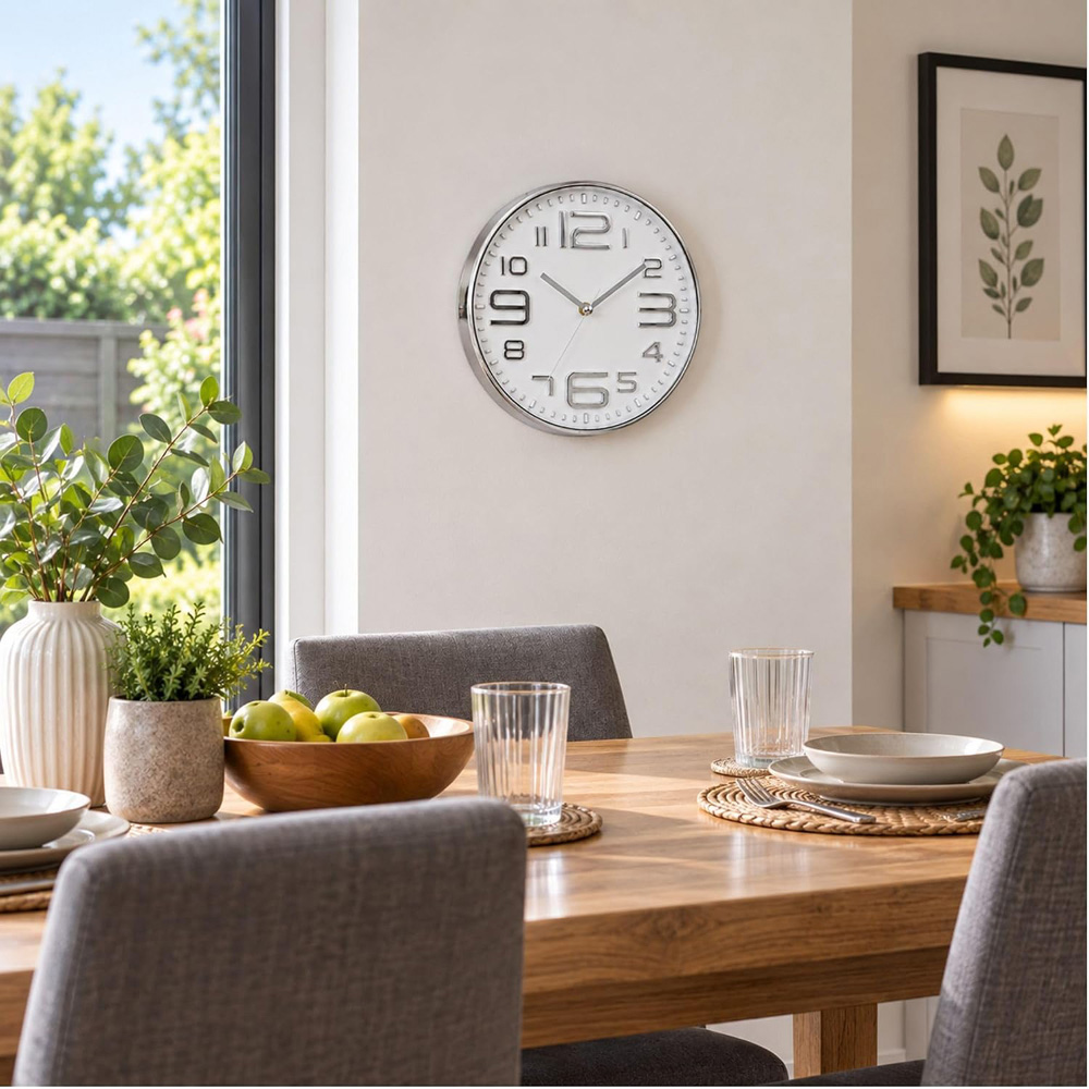 Marco Paul Chrome Finish Round Wall Clock 25cm Image 3