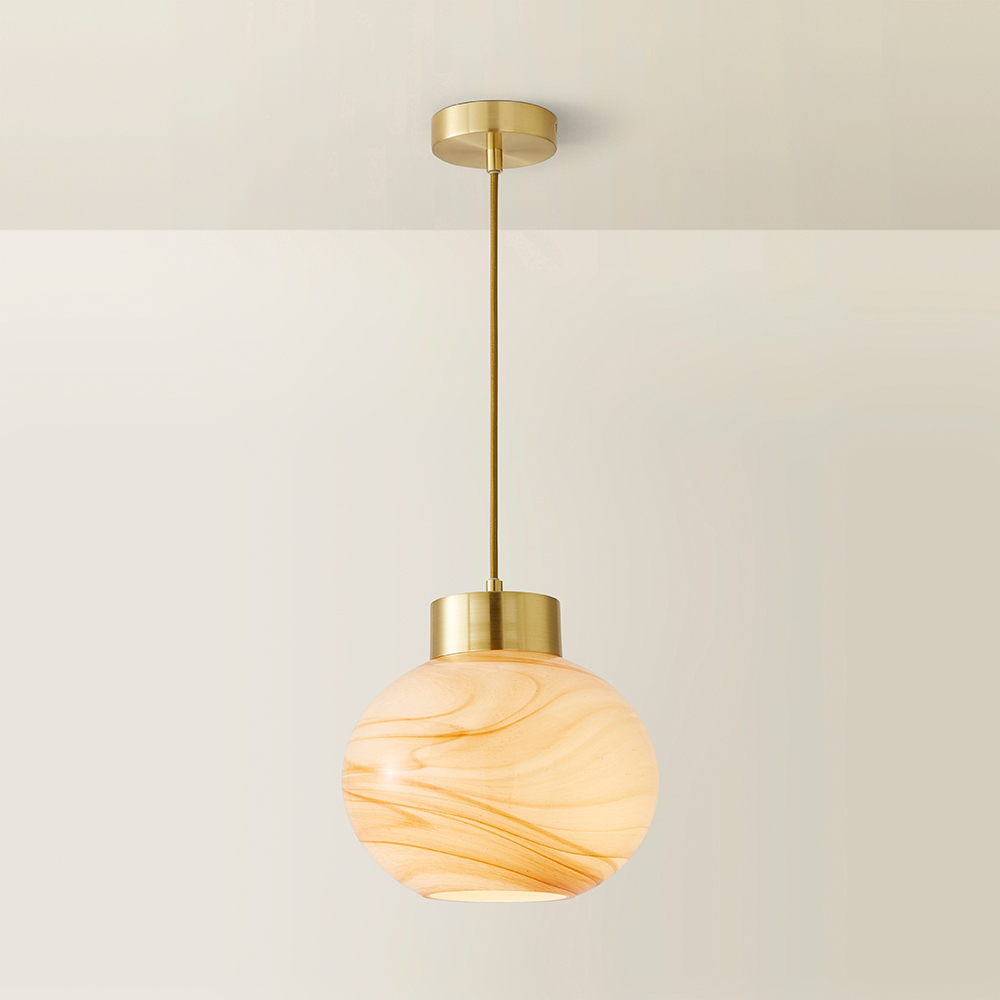 ValueLights Sookie Alabaster Glass Brushed Gold Capped LED Ceiling Pendant Light Image 5